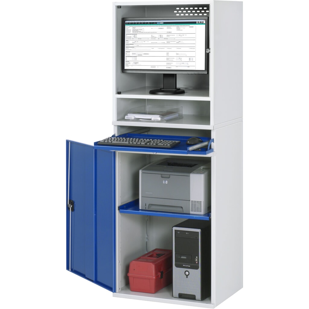 Produktabbildung: RAU Computer-Schrank, Monitorgehäuse, Tastaturauszug, Flügeltür, stationär
