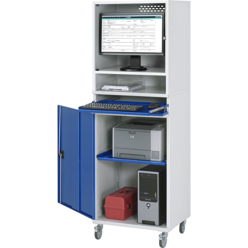 Produktabbildung: RAU Computer-Schrank, Monitorgehäuse, Tastaturauszug, Flügeltür, mobil