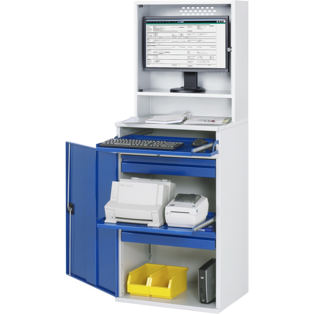 Produktabbildung: RAU Computer-Schrank, Monitorgehäuse, Tastaturauszug, Flügeltür, Schubladenanzahl x H x B: 2 x 80 x 570 mm