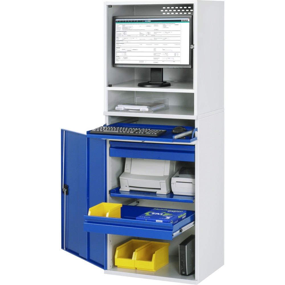 Produktabbildung: RAU Computer-Schrank, Monitorgehäuse, Tastaturauszug, Flügeltür, Schubladenanzahl x H x B: 2 x 80 x 570 mm