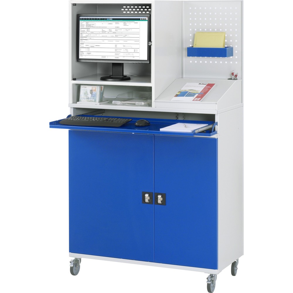Produktabbildung Nr. 3: RAU Computer-Schrank, Monitorgehäuse, Tastaturauszug, Lochplattenrückwand, Doppel-Flügeltür, mobil