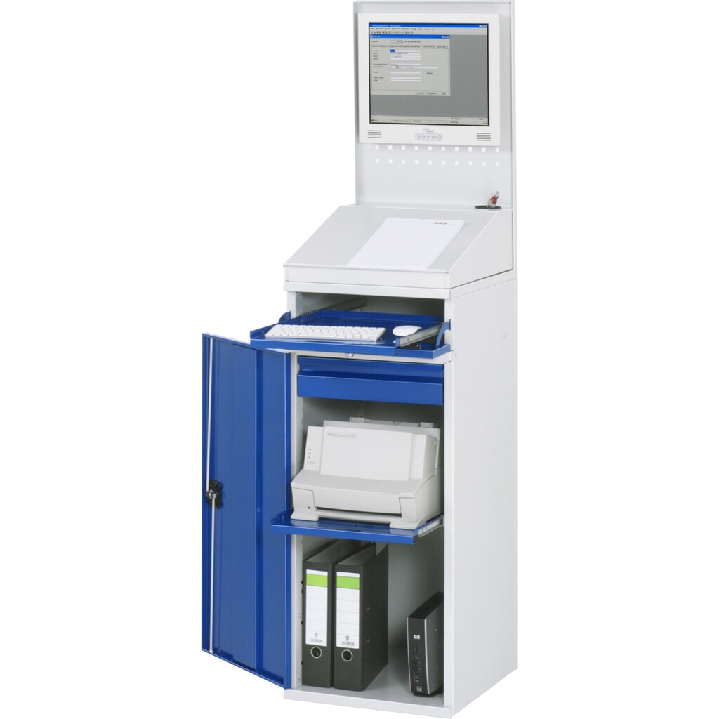 RAU Computer-Schrank, Tastaturauszug, Flügeltür, Lochplattenrückwand, Schubladen, stationär Produktabbildung: RAU Computer-Schrank, Tastaturauszug, Flügeltür, Lochplattenrückwand, Schubladen, stationär