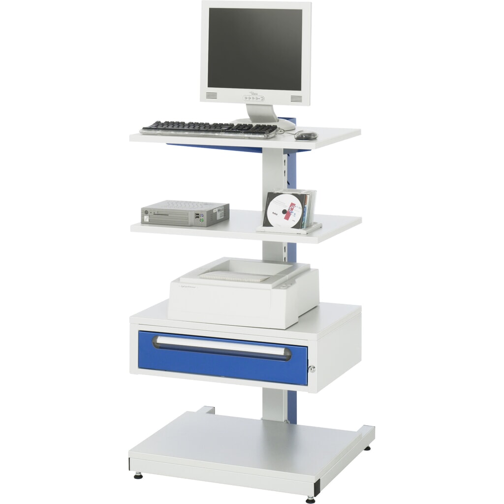 RAU Computer-Ständer, HxT: 1.140 x 650 mm, Schubladen 1 x 120 mm, stationär Produktabbildung Nr. 4: RAU Computer-Ständer, HxT: 1.140 x 650 mm, Schubladen 1 x 120 mm, stationär