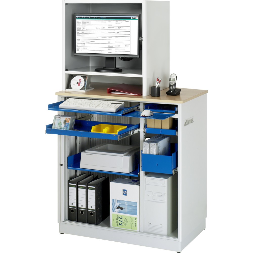 Produktabbildung: RAU Computer-Station, Tastaturauszug, 3 Schubladen, stationär