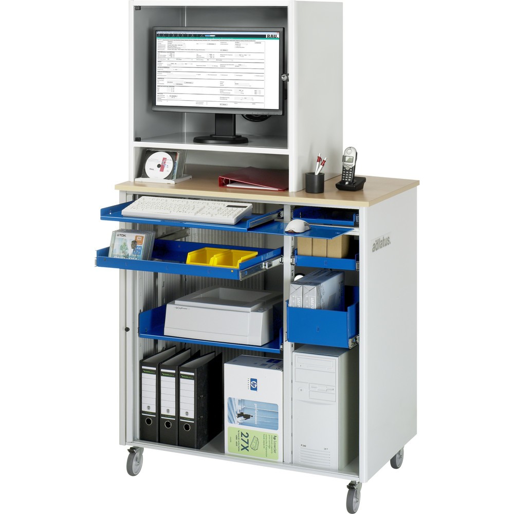 Produktabbildung: RAU Computer-Station, Tastaturauszug, 3 Schubladen, mobil