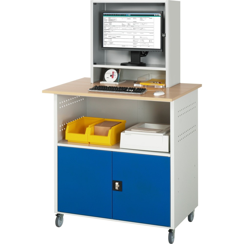 Produktabbildung Nr. 2: RAU Computer-Tisch, HxBxT 1.860 x 1.100 x 800 mm, Buche Dekor Arbeitsplatte, mit 2 Flügeltüren und Monitorfach