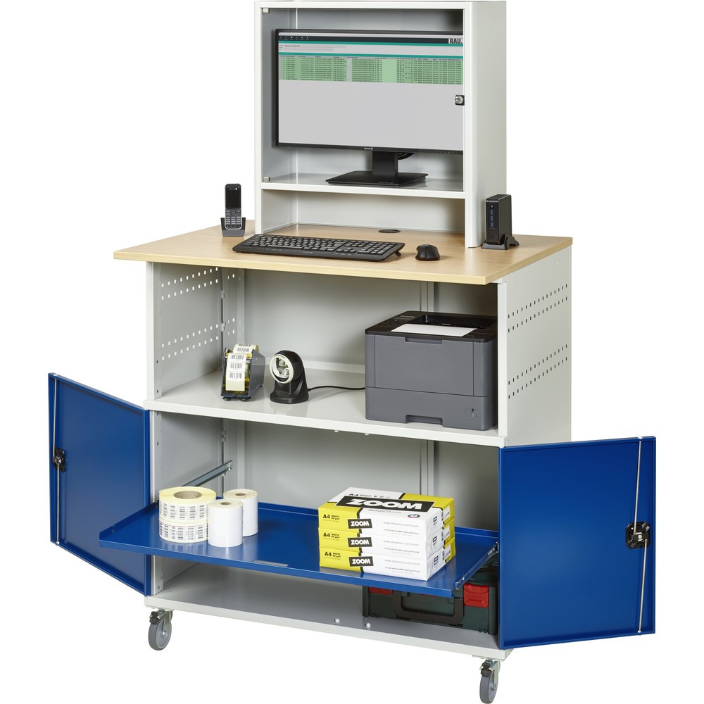 Produktabbildung Nr. 4: RAU Computer-Tisch, HxBxT 1.860 x 1.100 x 800 mm, Buche Dekor Arbeitsplatte, mit 2 Flügeltüren und Monitorfach