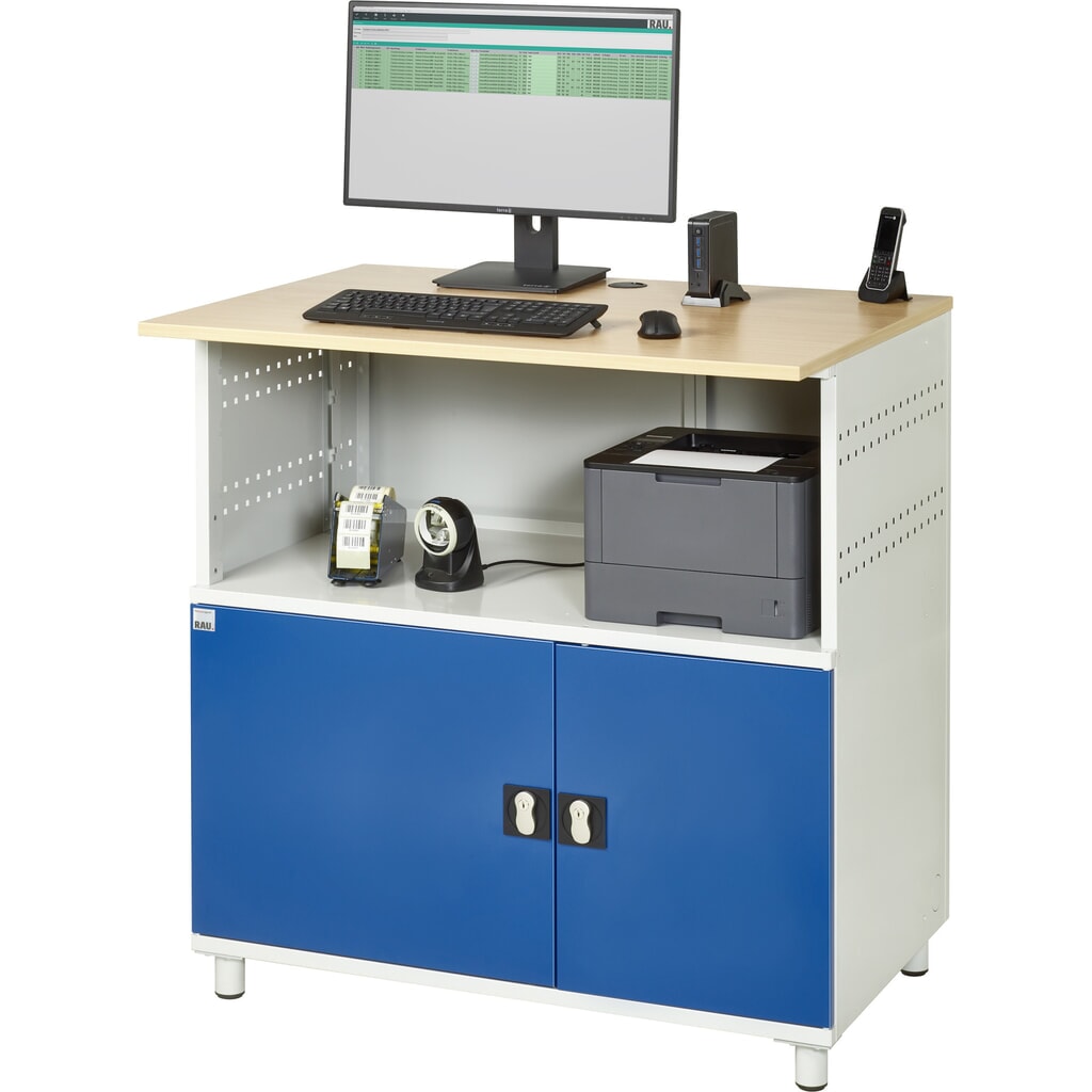 RAU Computer-Tisch, HxBxT 1.100 x 1.100 x 800 mm, Buche Dekor Arbeitsplatte, mit 2 Flügeltüren Produktabbildung Nr. 3: RAU Computer-Tisch, HxBxT 1.100 x 1.100 x 800 mm, Buche Dekor Arbeitsplatte, mit 2 Flügeltüren