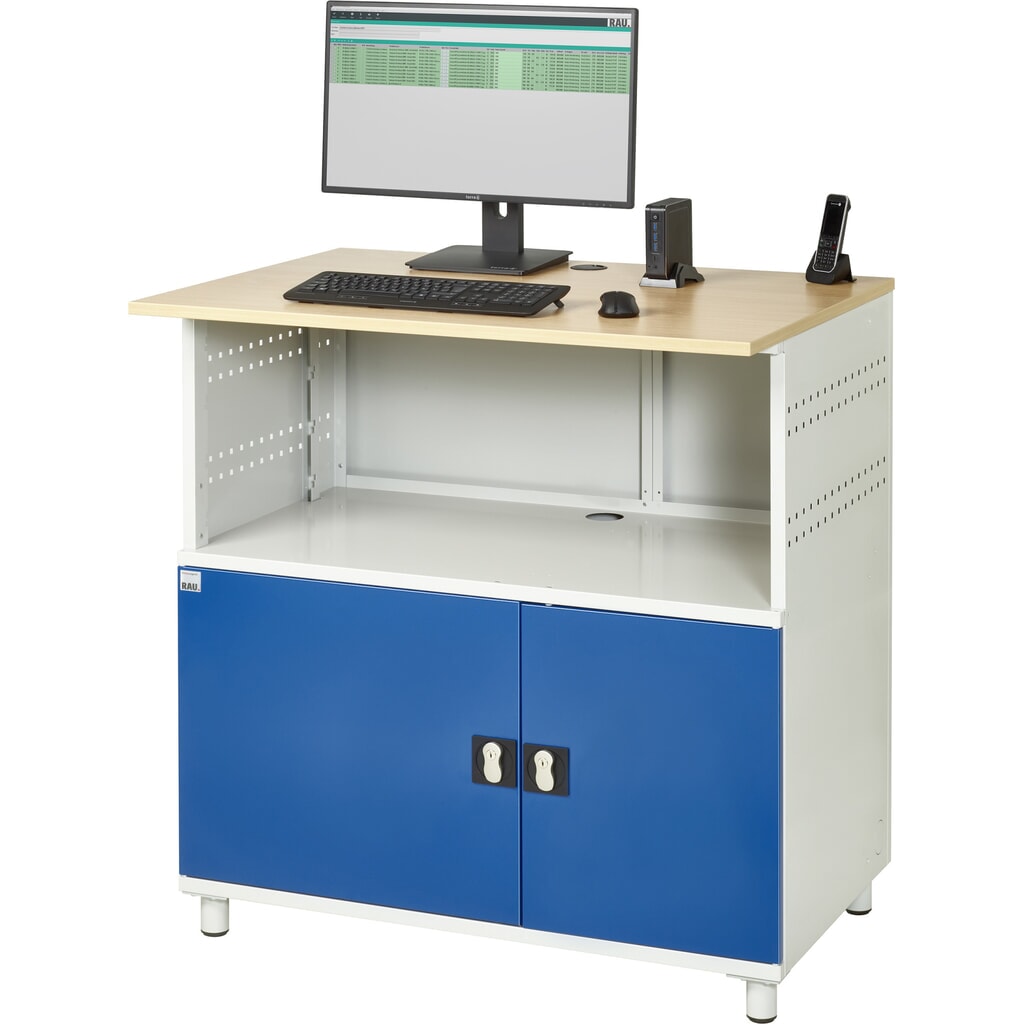RAU Computer-Tisch, HxBxT 1.100 x 1.100 x 800 mm, Buche Dekor Arbeitsplatte, mit 2 Flügeltüren Produktabbildung Nr. 4: RAU Computer-Tisch, HxBxT 1.100 x 1.100 x 800 mm, Buche Dekor Arbeitsplatte, mit 2 Flügeltüren