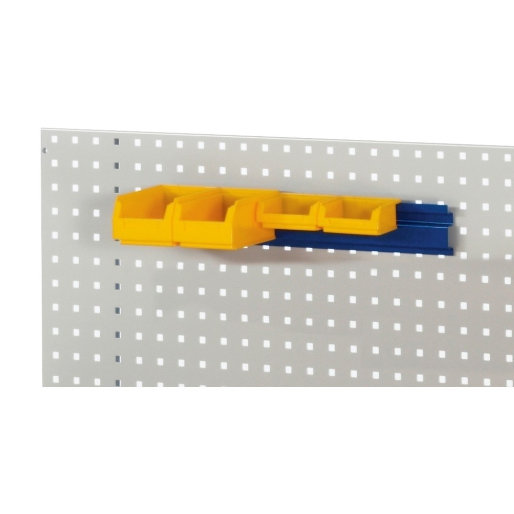 Produktabbildung: RAU Einhängeschiene für Lochplatte, zur Aufnahme von Sichtlagerkästen, HxBxT 65 x 450 x 20 mm