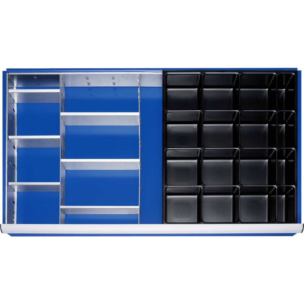 Produktabbildung: RAU Einteilungsset für Schublade, HxBxT 90 x 1.055 x 560 mm, mit 4-tlg. Rasterleisten-Set und 3 Trennwände, Größe XXL für Fronthöhe 120-360 mm
