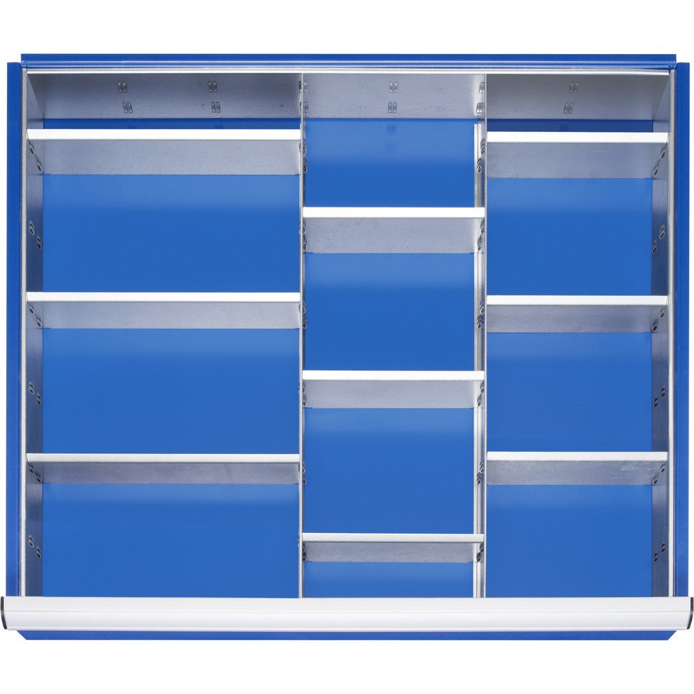 Produktabbildung: RAU Einteilungsset für Schublade, HxBxT 150 x 680 x 560 mm, mit 4-tlg. Rasterleisten-Set und 2 Trennwände, Größe XL für Fronthöhe 180-360 mm
