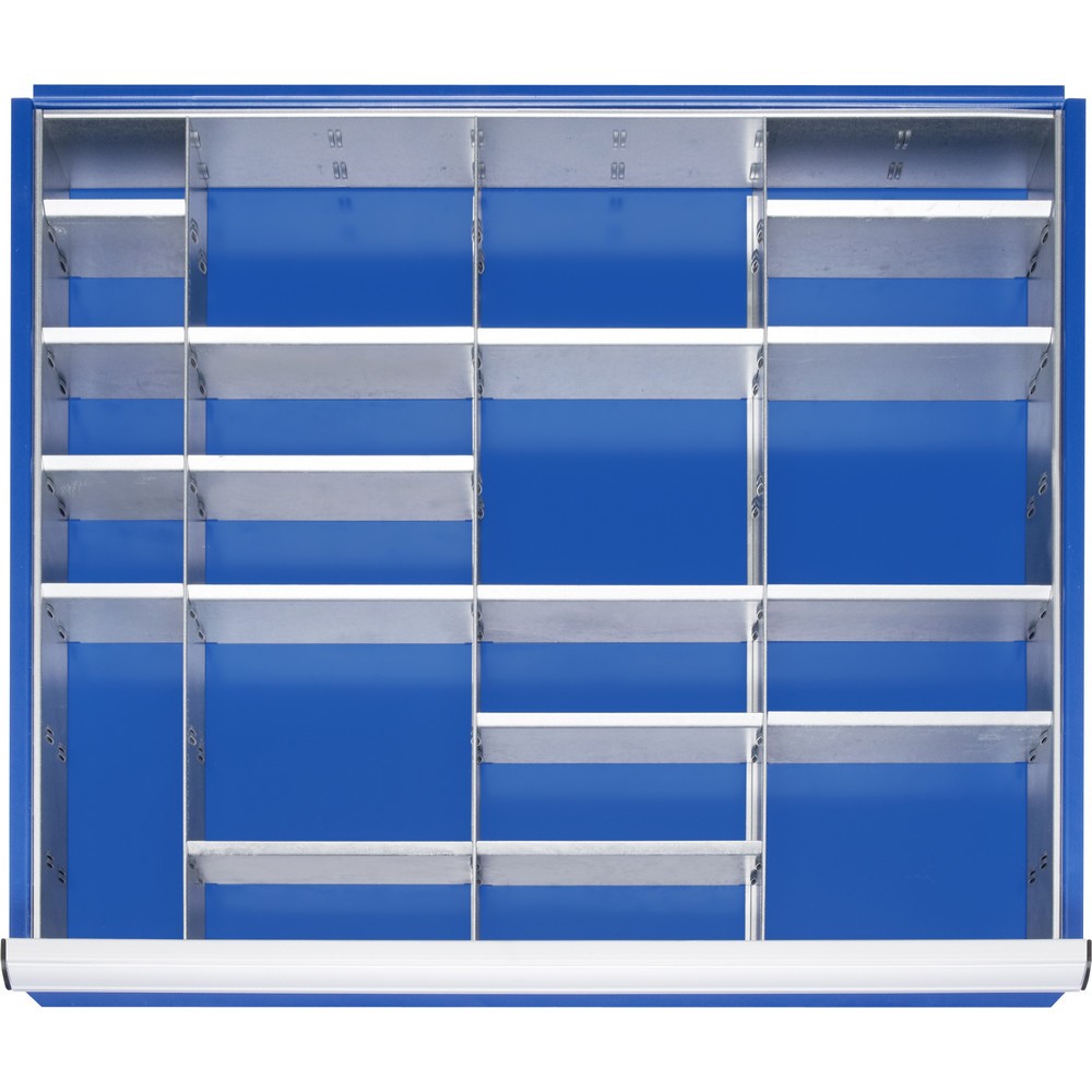 Produktabbildung: RAU Einteilungsset für Schublade, HxBxT 150 x 680 x 560 mm, mit 4-tlg. Rasterleisten-Set und 3 Trennwände, Größe XL für Fronthöhe 180-360 mm