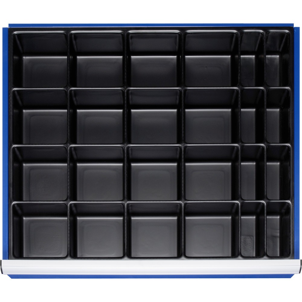 Produktabbildung: RAU Einteilungsset für Schublade, HxBxT 90 x 680 x 560 mm, mit Kleinteileinsatz und 24 Fächer, Größe XL für Fronthöhe 120-360 mm
