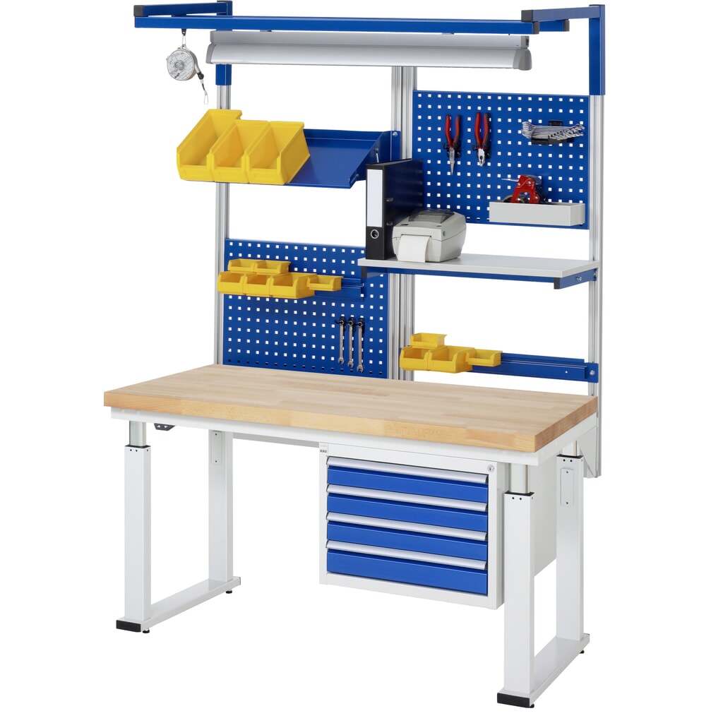 Produktabbildung Nr. 10: RAU elektrisch höhenverstellbare Werkbank Serie adlatus 600, HxBxT 740-1.140 x 750 x 700 mm, Arbeitsplatte Buche