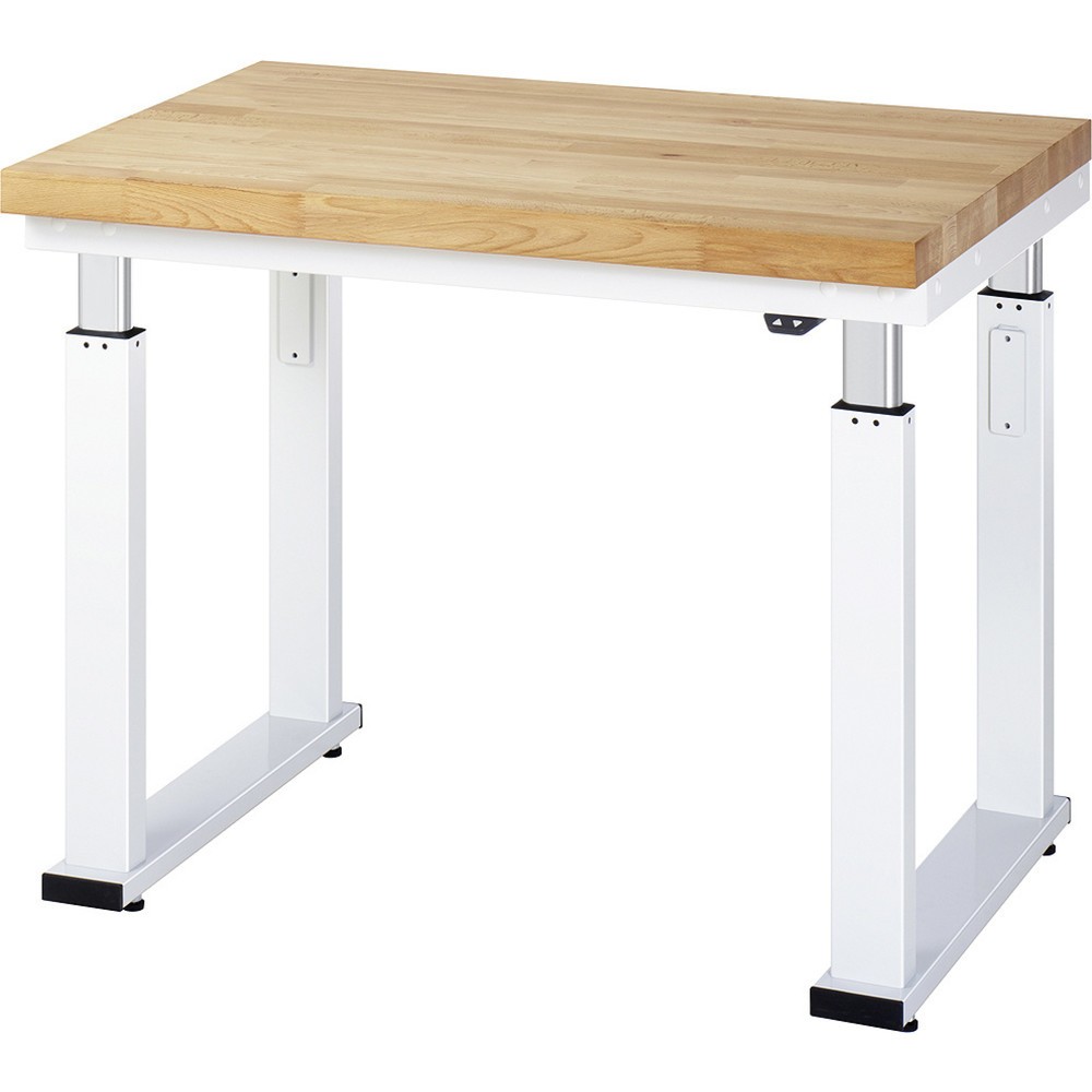 Produktabbildung: RAU elektrisch höhenverstellbare Werkbank Serie adlatus 600, HxBxT 740-1.140 x 1.000 x 700 mm, Arbeitsplatte Buche