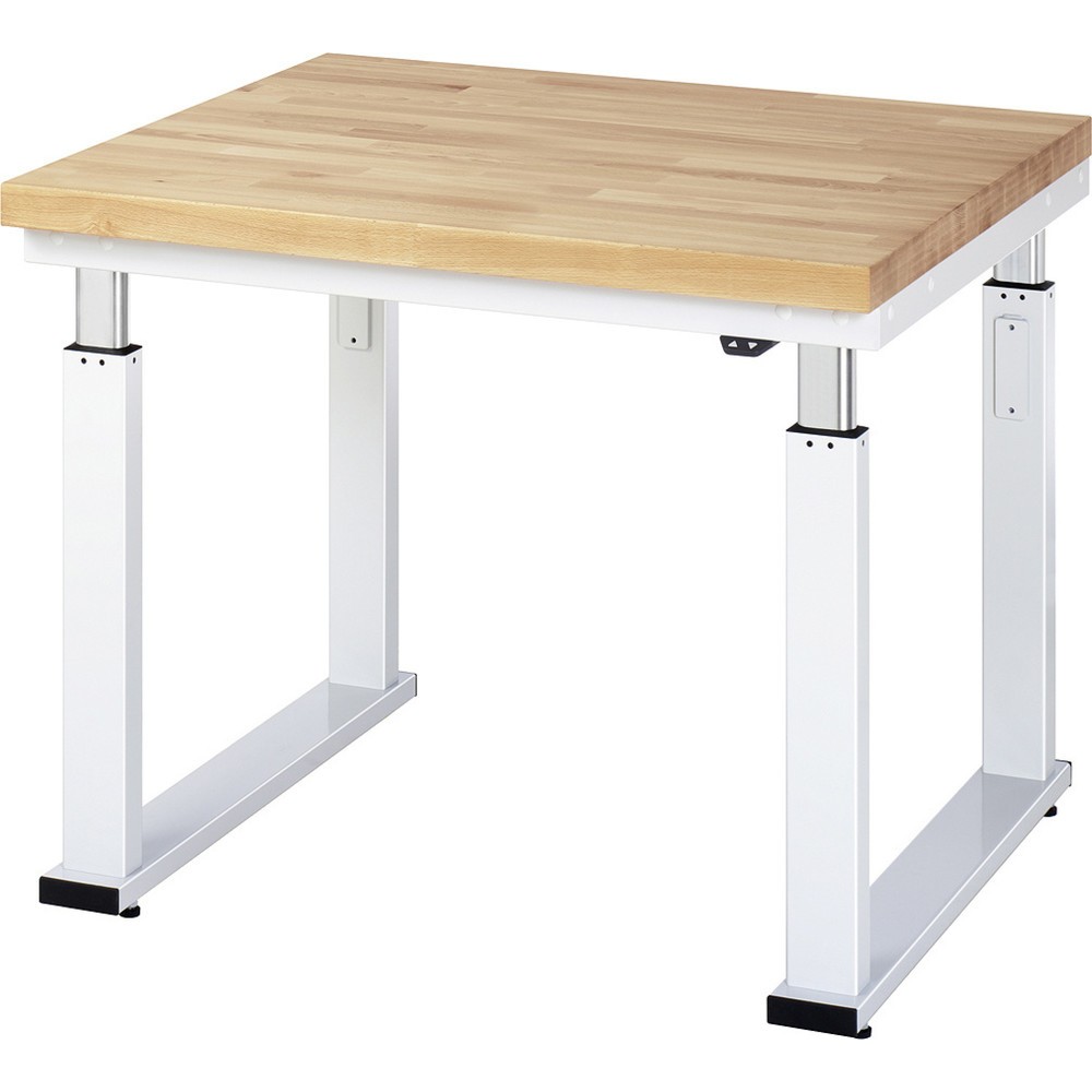 Produktabbildung: RAU elektrisch höhenverstellbare Werkbank Serie adlatus 600, HxBxT 740-1.140 x 1.000 x 900 mm, Arbeitsplatte Buche