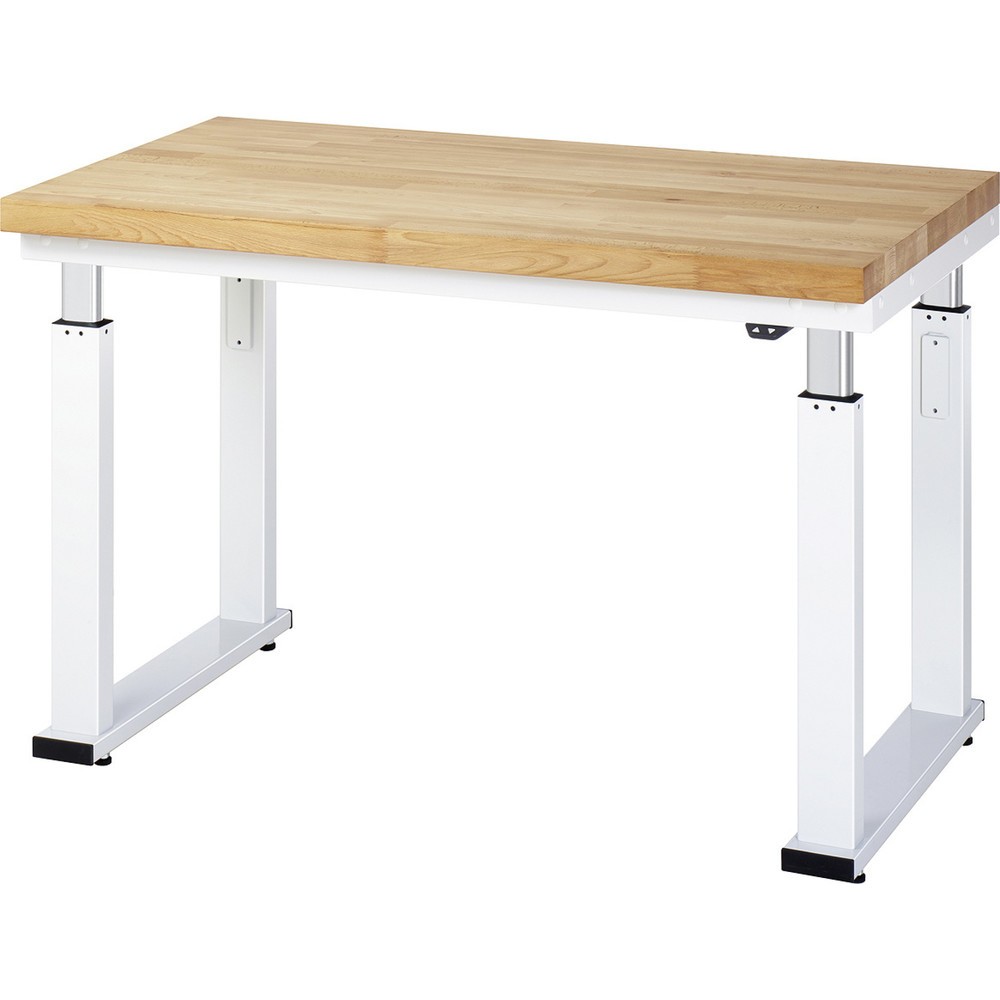 Produktabbildung: RAU elektrisch höhenverstellbare Werkbank Serie adlatus 600, HxBxT 740-1.140 x 1.250 x 700 mm, Arbeitsplatte Buche