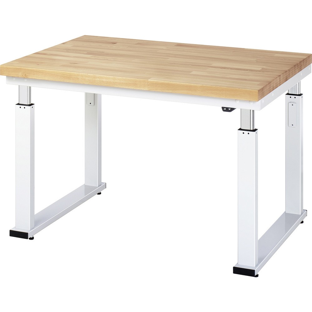 Produktabbildung: RAU elektrisch höhenverstellbare Werkbank Serie adlatus 600, HxBxT 740-1.140 x 1.250 x 900 mm, Arbeitsplatte Buche