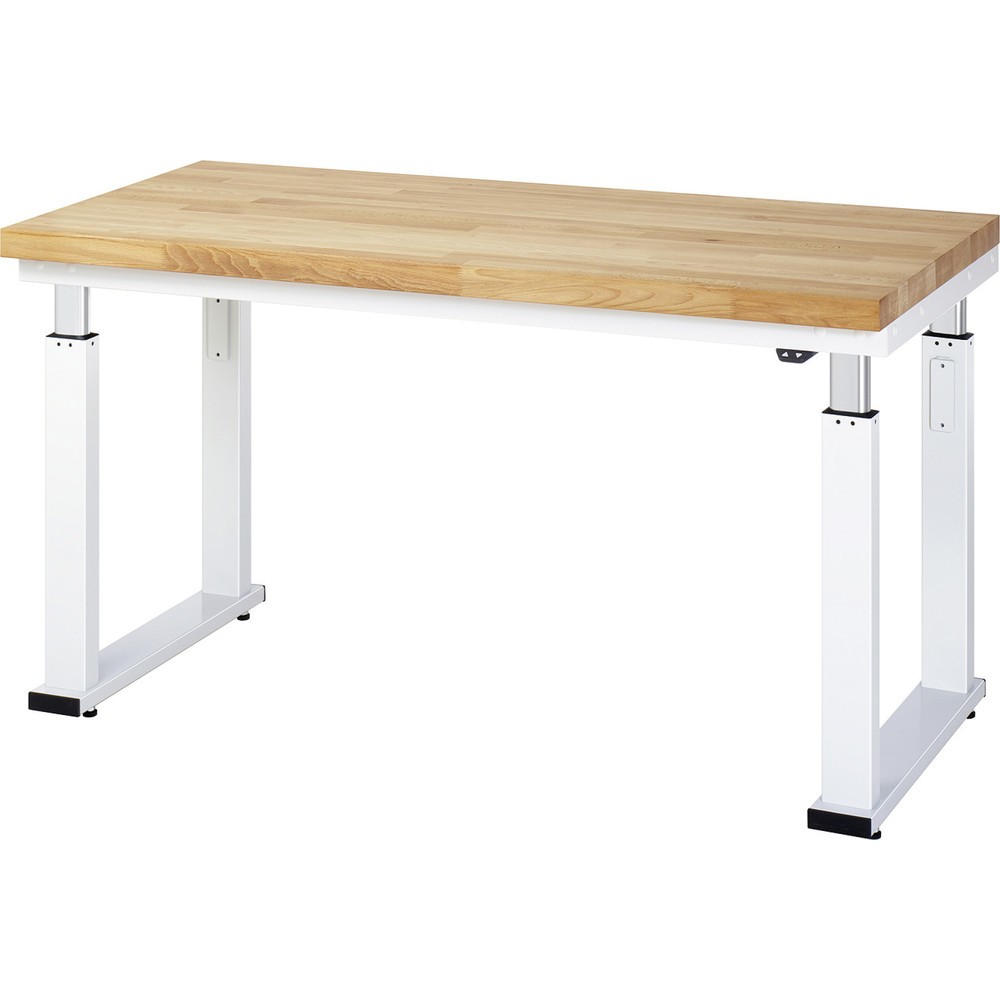 Produktabbildung: RAU elektrisch höhenverstellbare Werkbank Serie adlatus 600, HxBxT 740-1.140 x 1.500 x 700 mm, Arbeitsplatte Buche