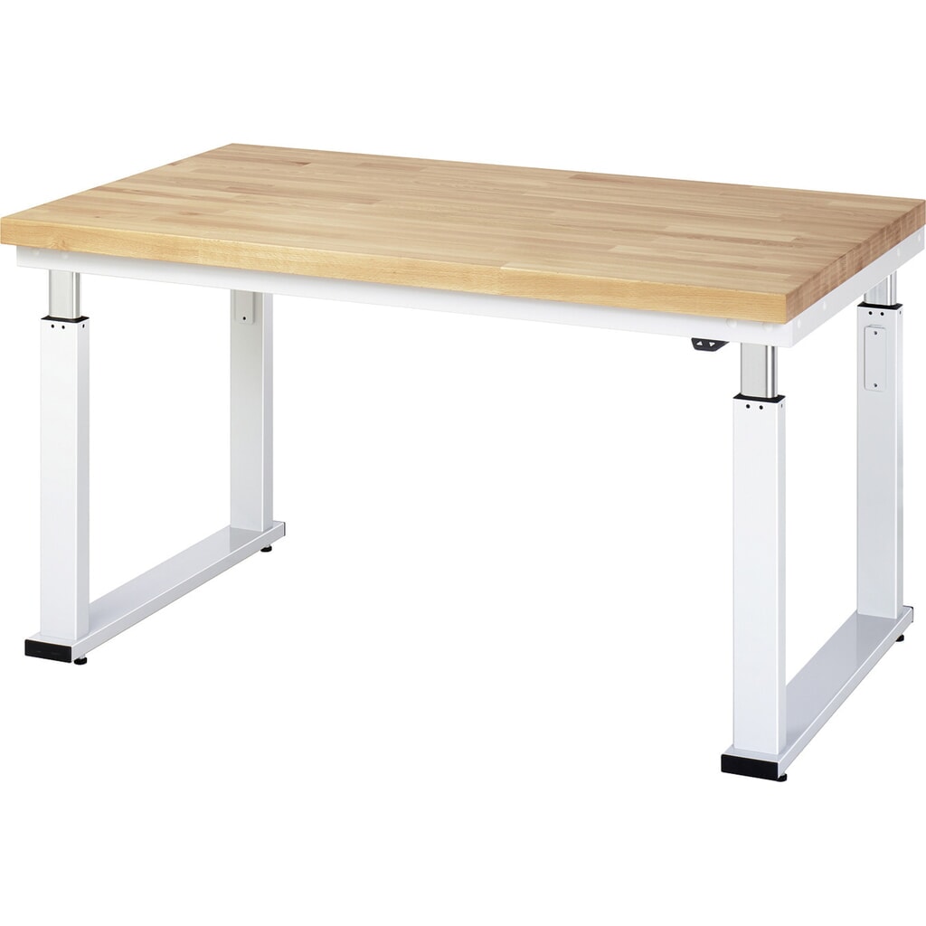 Produktabbildung: RAU elektrisch höhenverstellbare Werkbank Serie adlatus 600, HxBxT 740-1.140 x 1.500 x 900 mm, Arbeitsplatte Buche