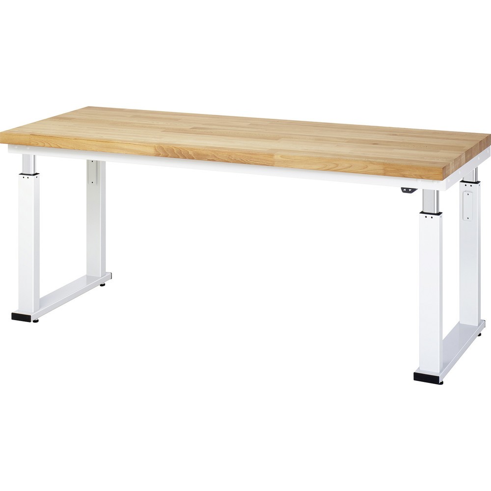 Produktabbildung: RAU elektrisch höhenverstellbare Werkbank Serie adlatus 600, HxBxT 740-1.140 x 2.000 x 700 mm, Arbeitsplatte Buche