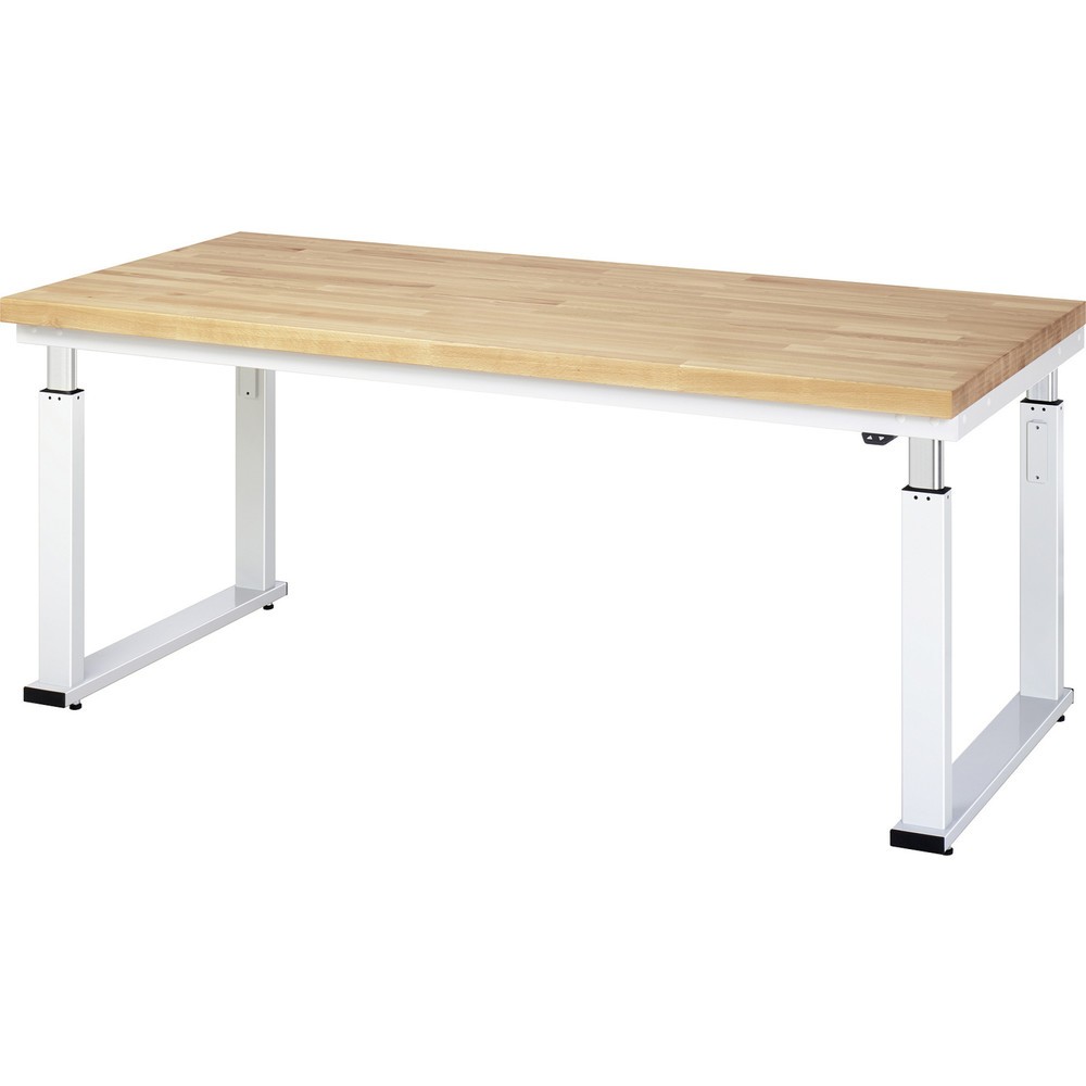 Produktabbildung: RAU elektrisch höhenverstellbare Werkbank Serie adlatus 600, HxBxT 740-1.140 x 2.000 x 900 mm, Arbeitsplatte Buche