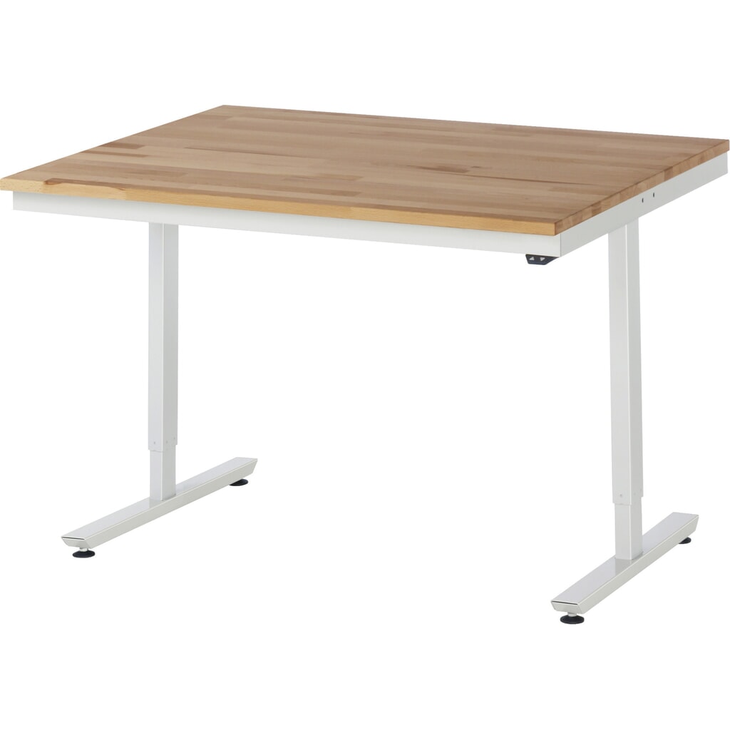 RAU elektrisch höhenverstellbarer Werktisch Serie adlatus 150, HxBxT 720-1.120 x 1.250 x 1.000 mm, Arbeitsplatte Buche-Massiv Produktabbildung: RAU elektrisch höhenverstellbarer Werktisch Serie adlatus 150, HxBxT 720-1.120 x 1.250 x 1.000 mm, Arbeitsplatte Buche-Massiv