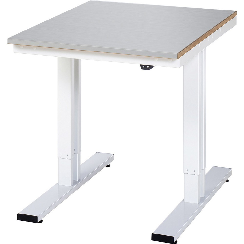 Produktabbildung: RAU elektrisch höhenverstellbarer Werktisch Serie adlatus 300, HxBxT 720-1.120 x 750 x 1.000 mm, Edelstahlblech-Belag Arbeitsplatte