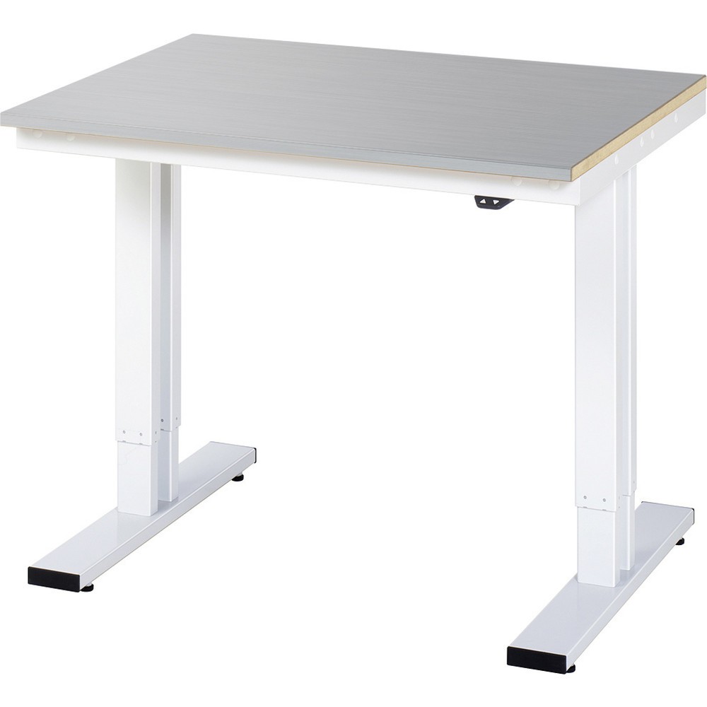 Produktabbildung: RAU elektrisch höhenverstellbarer Werktisch Serie adlatus 300, HxBxT 720-1.120 x 1.000 x 800 mm, Edelstahlblech-Belag Arbeitsplatte