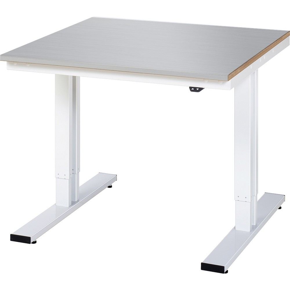 Produktabbildung: RAU elektrisch höhenverstellbarer Werktisch Serie adlatus 300, HxBxT 720-1.120 x 1.000 x 1.000 mm, Edelstahlblech-Belag