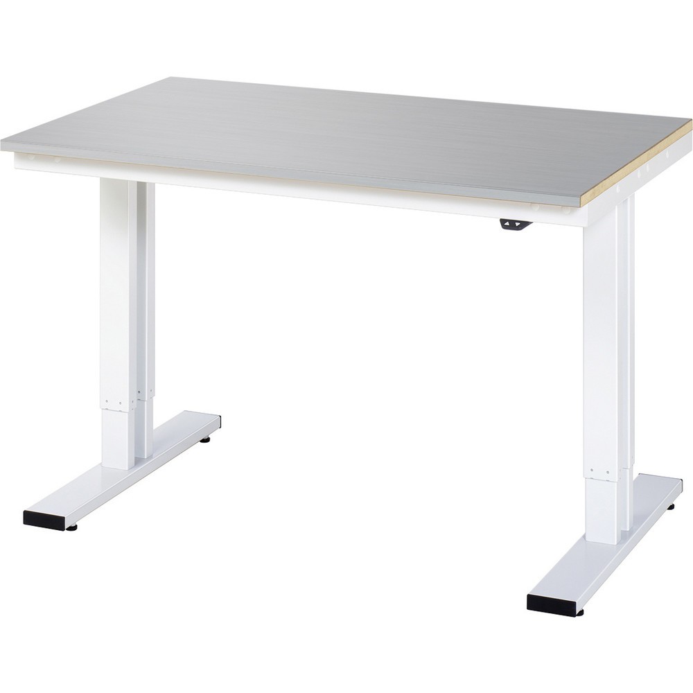 Produktabbildung: RAU elektrisch höhenverstellbarer Werktisch Serie adlatus 300, HxBxT 720-1.120 x 1.250 x 800 mm, Edelstahlbelag Arbeitsplatte