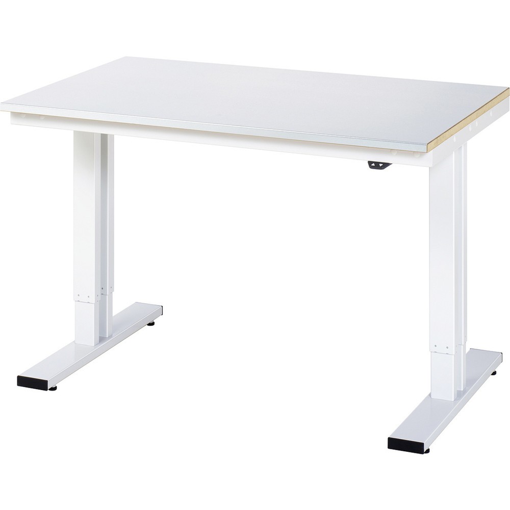 Produktabbildung: RAU elektrisch höhenverstellbarer Werktisch Serie adlatus 300, HxBxT 720-1.120 x 1.250 x 800 mm, Stahlblechbelag Arbeitsplatte
