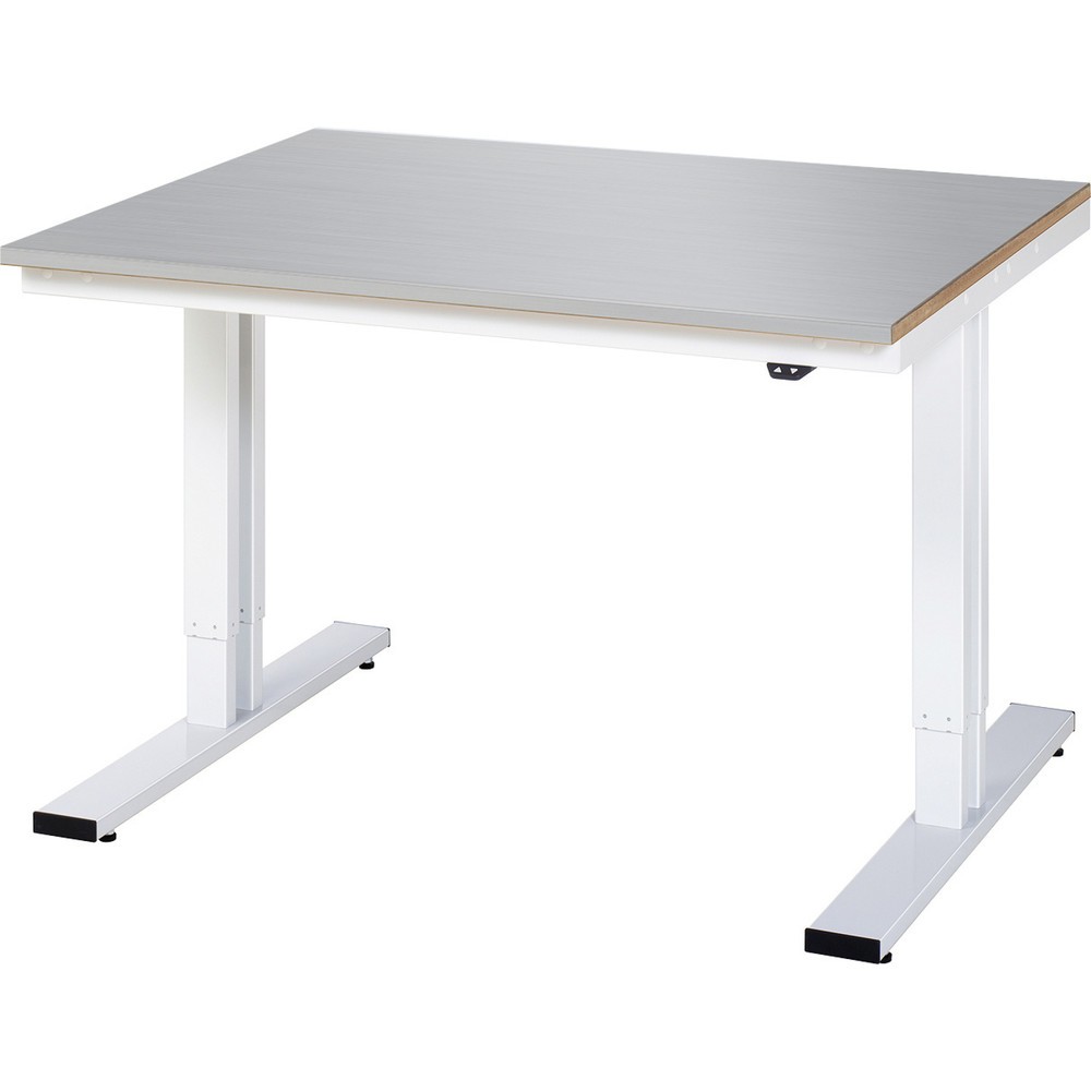 Produktabbildung: RAU elektrisch höhenverstellbarer Werktisch Serie adlatus 300, HxBxT 720-1.120 x 1.250 x 1.000 mm, Edelstahlblech-Belag Arbeitsplatte