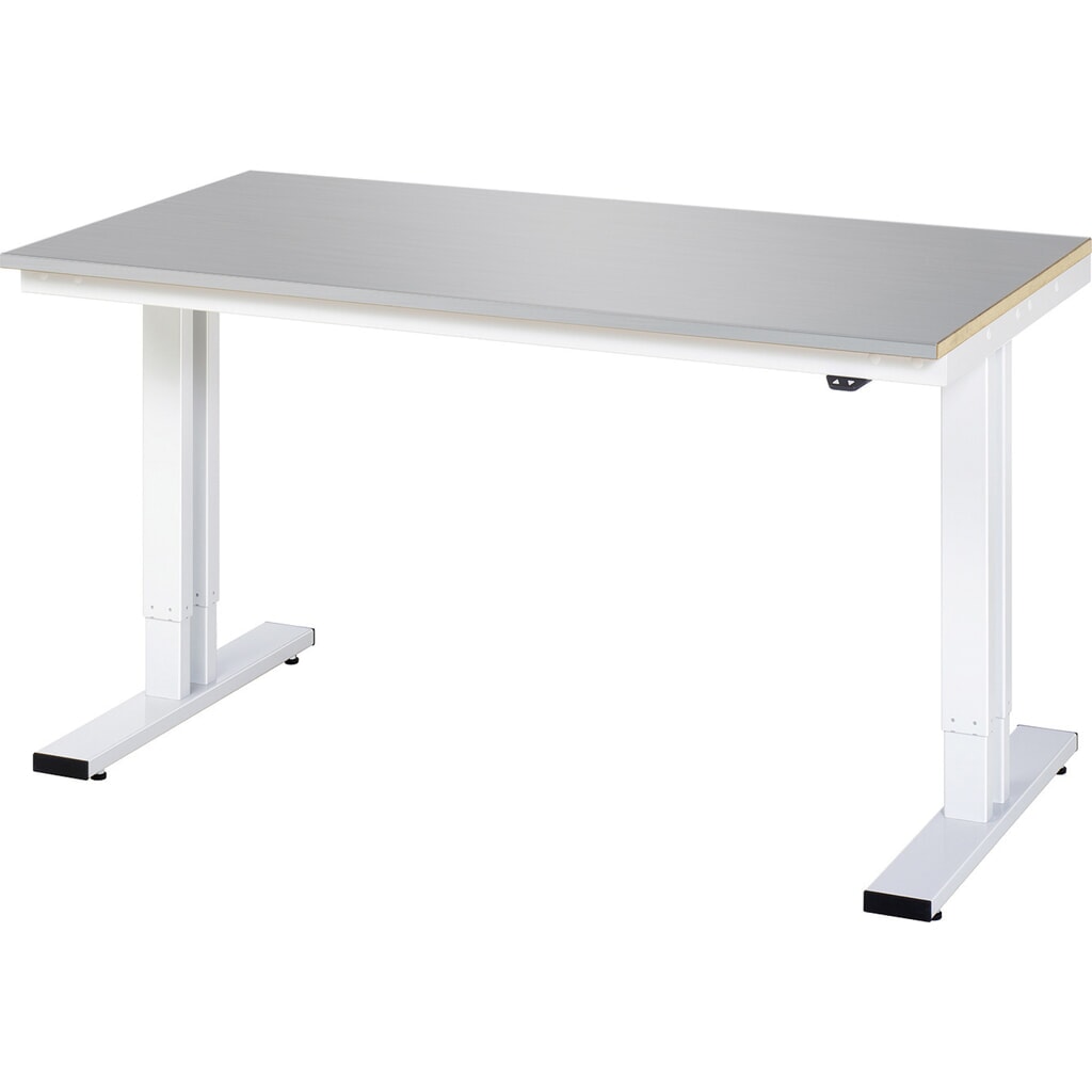 RAU elektrisch höhenverstellbarer Werktisch Serie adlatus 300, HxBxT 720-1.120 x 1.500 x 800 mm, Edelstahlblech-Belag Arbeitsplatte Produktabbildung: RAU elektrisch höhenverstellbarer Werktisch Serie adlatus 300, HxBxT 720-1.120 x 1.500 x 800 mm, Edelstahlblech-Belag Arbeitsplatte