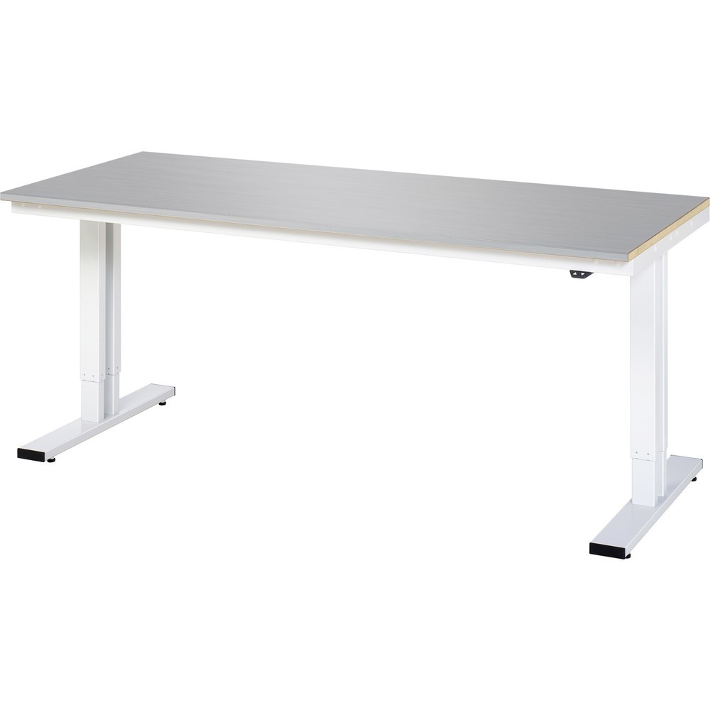 Produktabbildung: RAU elektrisch höhenverstellbarer Werktisch Serie adlatus 300, HxBxT 720-1.120 x 2.000 x 800 mm, Edelstahlblech-Belag Arbeitsplatte