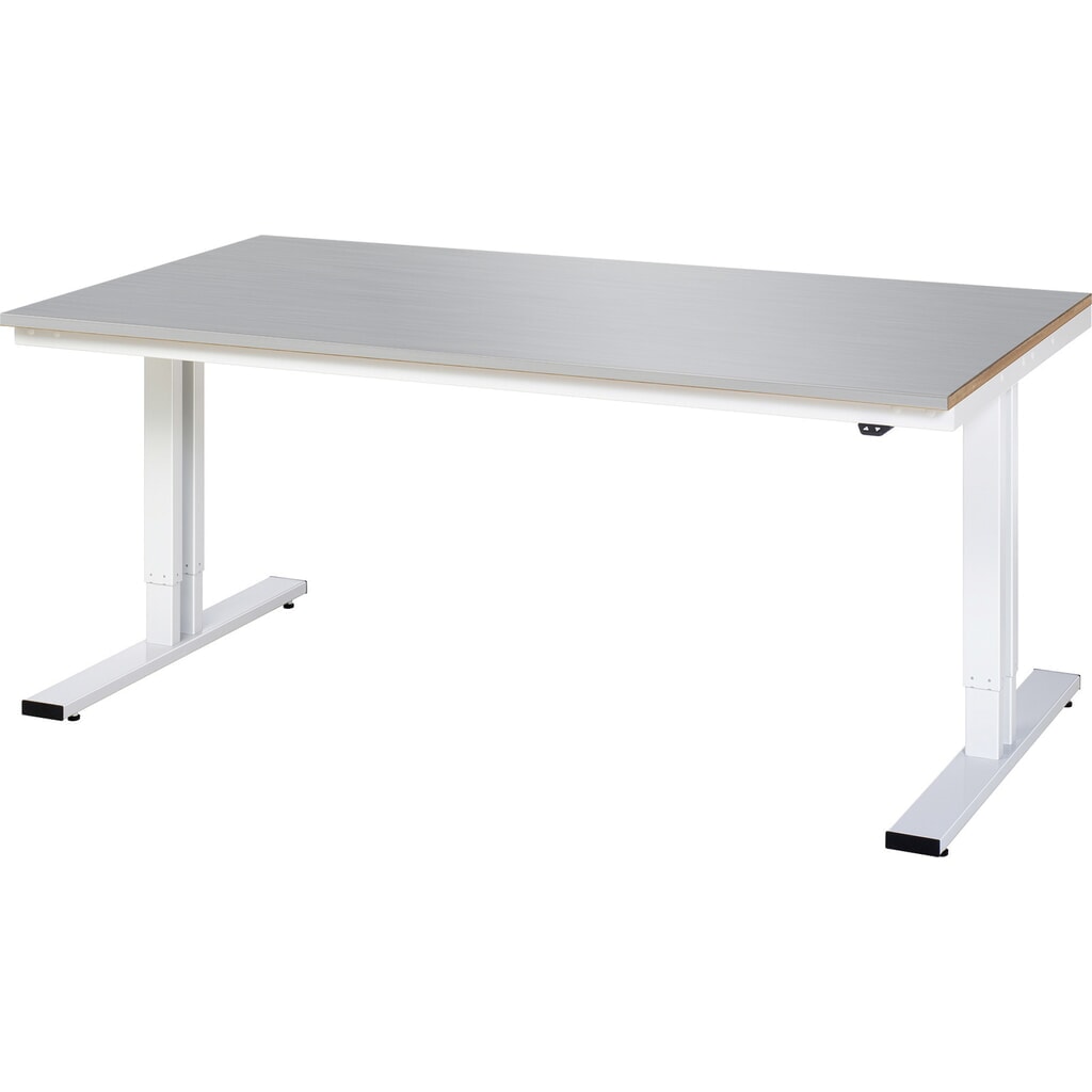 RAU elektrisch höhenverstellbarer Werktisch Serie adlatus 300, HxBxT 720-1.120 x 2.000 x 1.000 mm, Edelstahlblech-Belag Arbeitsplatte Produktabbildung: RAU elektrisch höhenverstellbarer Werktisch Serie adlatus 300, HxBxT 720-1.120 x 2.000 x 1.000 mm, Edelstahlblech-Belag Arbeitsplatte