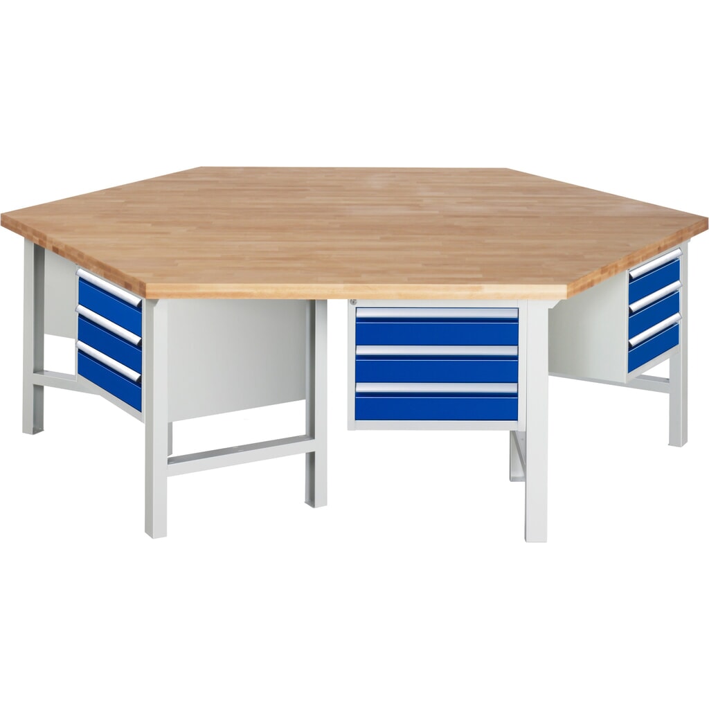 Produktabbildung Nr. 1: RAU Gruppenwerkbank Serie 4000, 6 Container, HxBxT 840 x 2.700 x 2.340 mm, 18 x 90%-Auszug-Schubladen