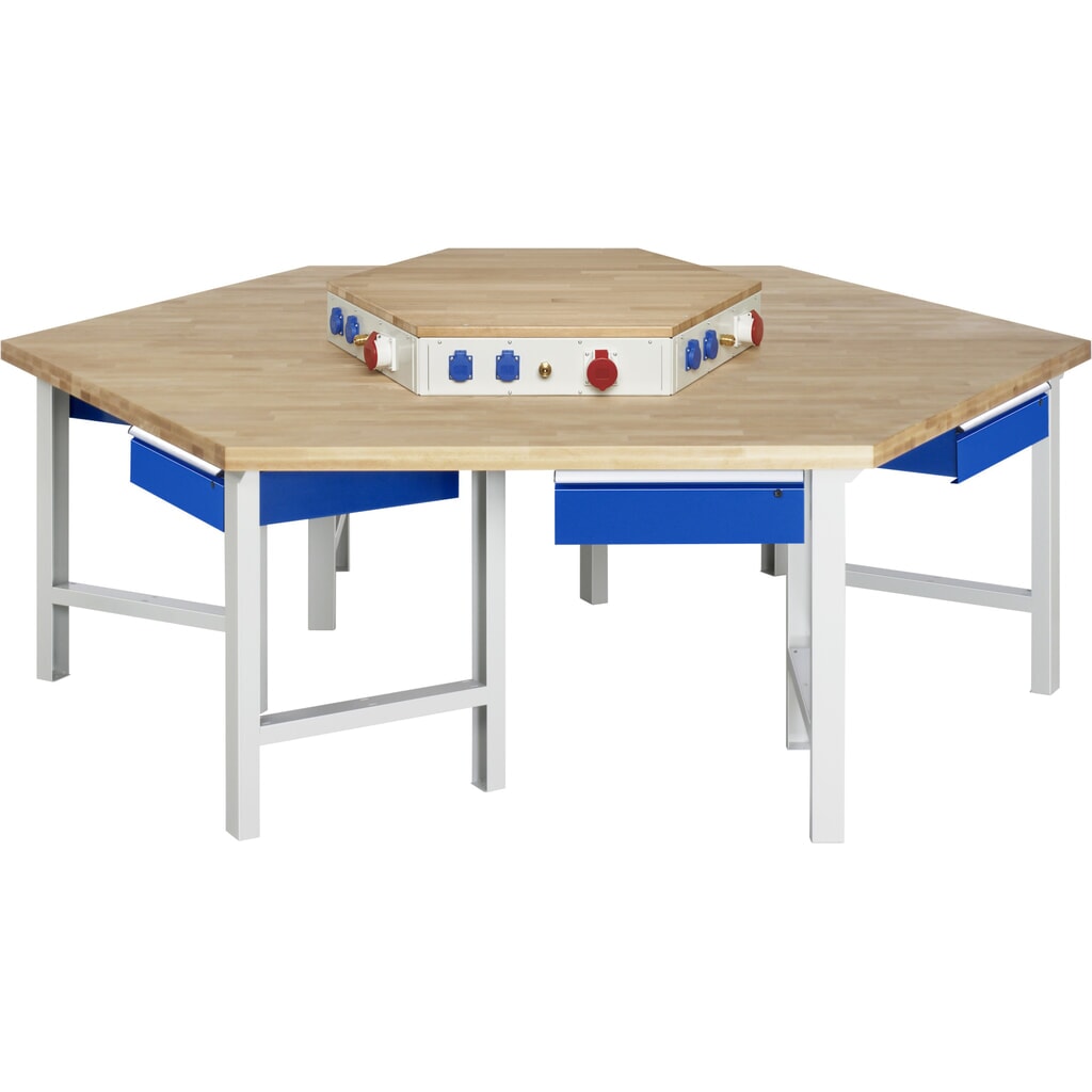 Produktabbildung Nr. 1: RAU Gruppenwerkbank Serie 4000, Energieaufsatz, HxBxT 840 x 2.700 x 2.340 mm, 6 Schubladen mit ErgoScript®