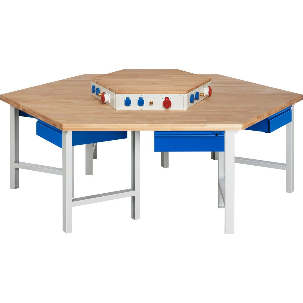Produktabbildung Nr. 1: RAU Gruppenwerkbank Serie 4000, Energieaufsatz, HxBxT 790-1.140 x 2.700 x 2.340 mm, 6 Schubladen mit Griffkantung