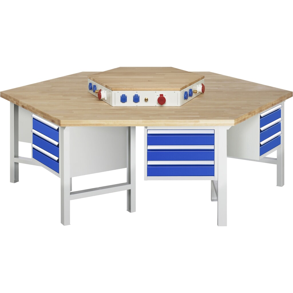 Produktabbildung: RAU Gruppenwerkbank Serie 4000, Energieaufsatz, 6 Container, HxBxT 840 x 2.700 x 2.340 mm, 18 x 90%-Auszug-Schubladen