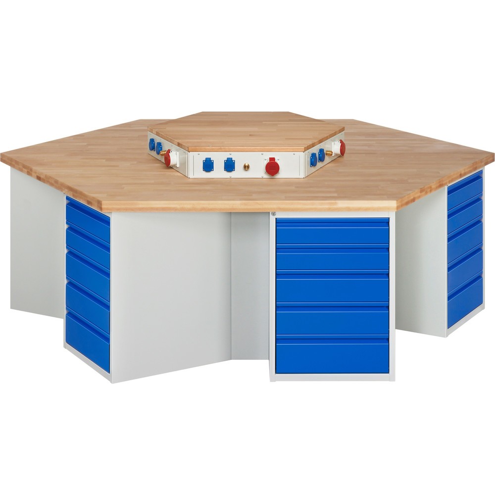 Produktabbildung Nr. 1: RAU Gruppenwerkbank Serie 4000, Energieaufsatz, 6 Container, HxBxT 840 x 2.700 x 2.340 mm, 30 x 90%-Auszug-Schubladen 12 x 120 mm, 12 x 150 mm, 6 x 180 mm