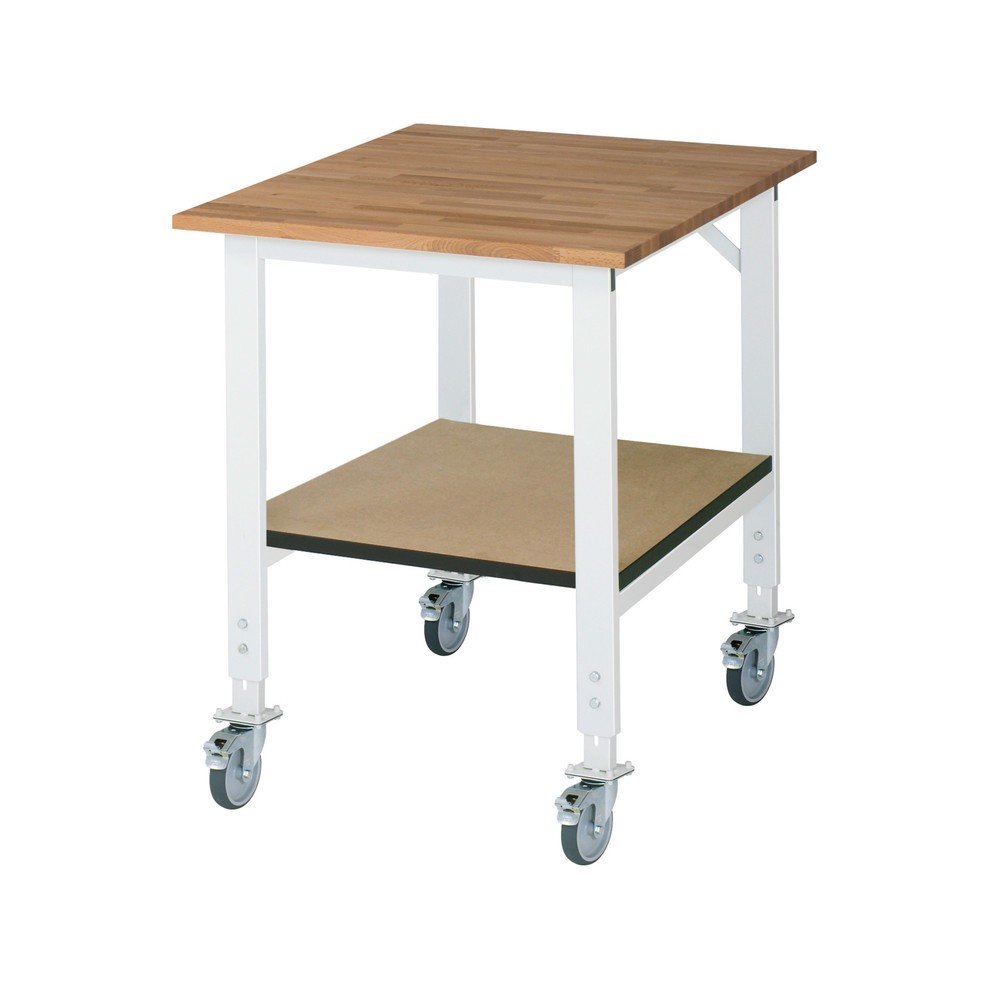 Produktabbildung: RAU höhenverstellbarer, mobiler Werktisch Serie TOM, HxBxT 760-1.080 x 750 x 1.000 mm, Arbeitsplatte Buche-Massiv