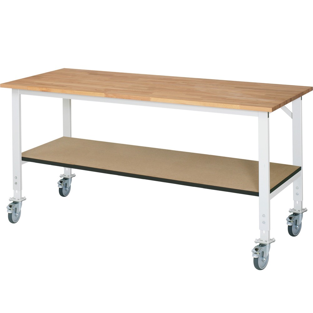 Produktabbildung Nr. 1: RAU höhenverstellbarer, mobiler Werktisch Serie TOM, HxBxT 760-1.080 x 2.500 x 800 mm, Arbeitsplatte Buche-Massiv