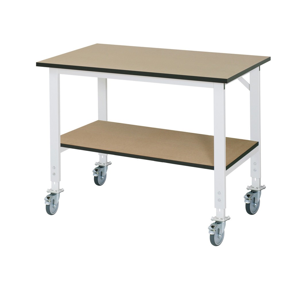 Produktabbildung: RAU höhenverstellbarer, mobiler Werktisch Serie TOM, HxBxT 760-1.080 x 1.250 x 800 mm, MDF Arbeitsplatte
