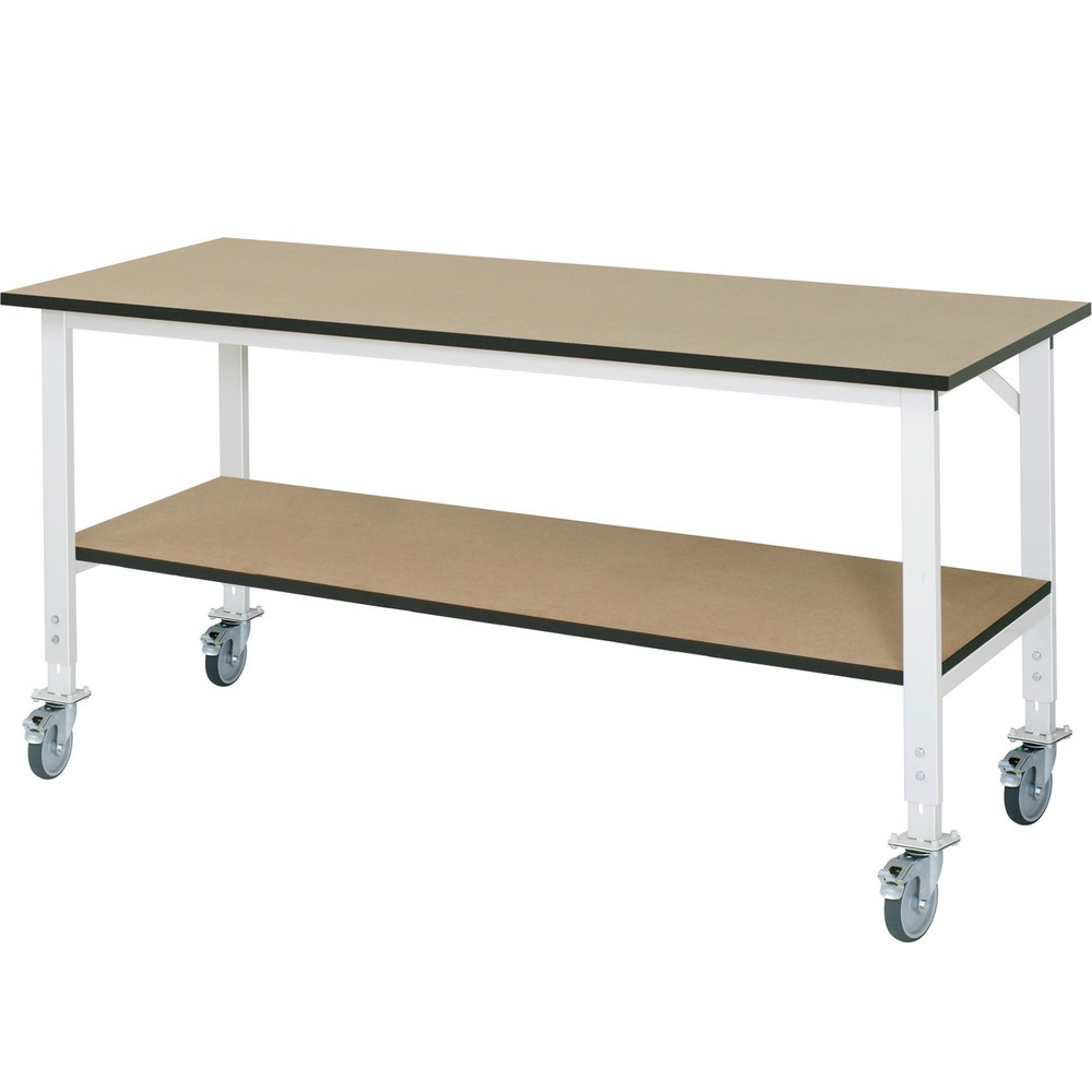 Produktabbildung: RAU höhenverstellbarer, mobiler Werktisch Serie TOM, HxBxT 760-1.080 x 2.500 x 800 mm, MDF Arbeitsplatte