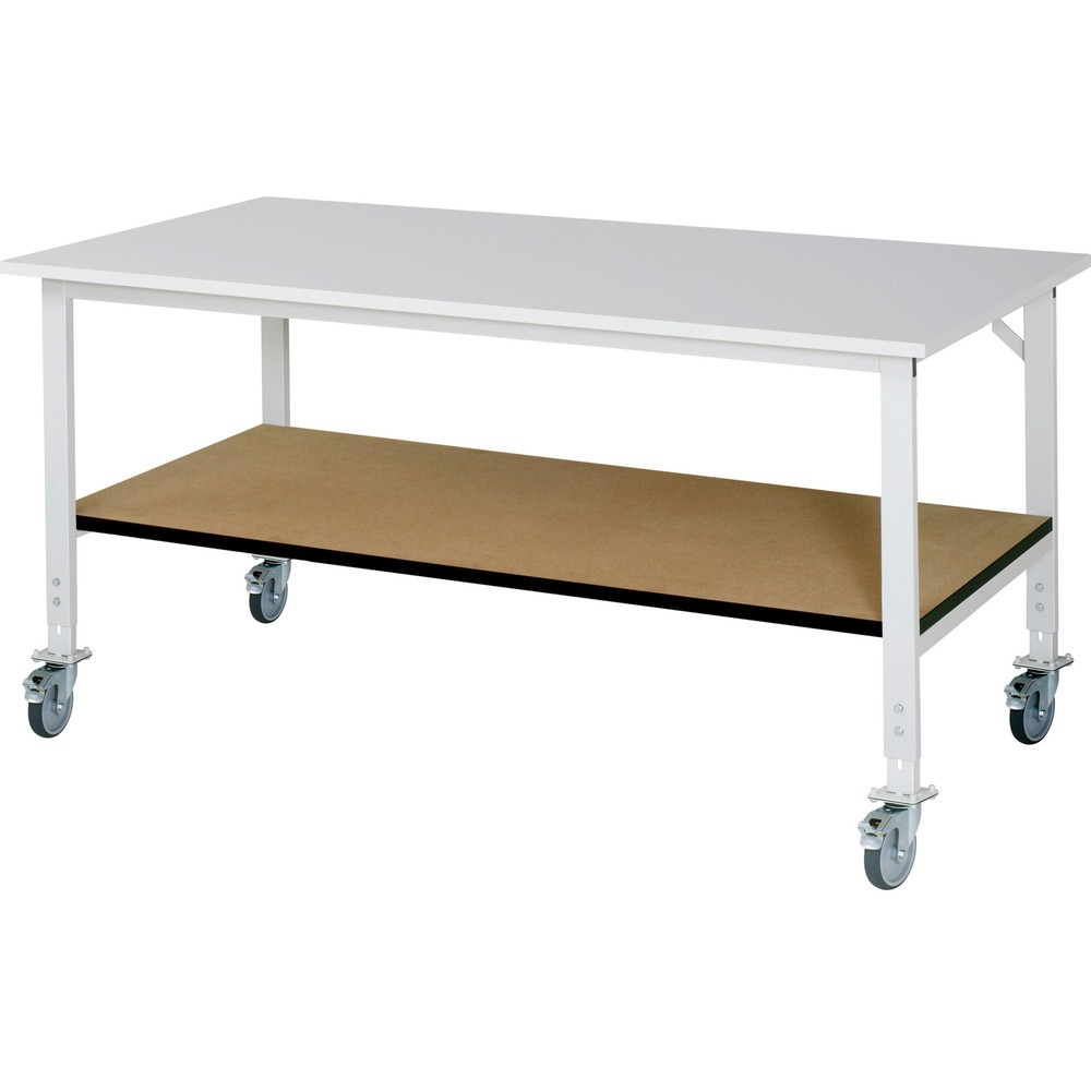 Produktabbildung: RAU höhenverstellbarer, mobiler Werktisch Serie TOM, HxBxT 760-1.080 x 2.500 x 1.000 mm, Arbeitsplatte Melamin-Belag