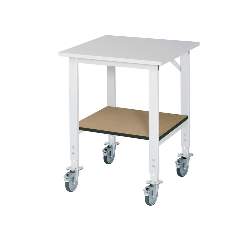 Produktabbildung: RAU höhenverstellbarer, mobiler Werktisch Serie TOM, HxBxT 760-1.080 x 750 x 800 mm, Arbeitsplatte Melamin-Belag