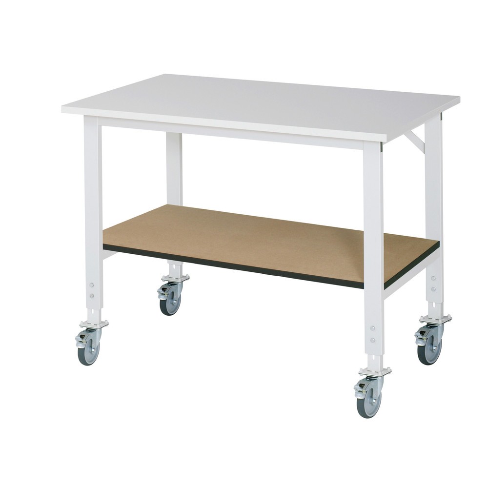 Produktabbildung: RAU höhenverstellbarer, mobiler Werktisch Serie TOM, HxBxT 760-1.080 x 1.250 x 800 mm, Arbeitsplatte Melamin-Belag