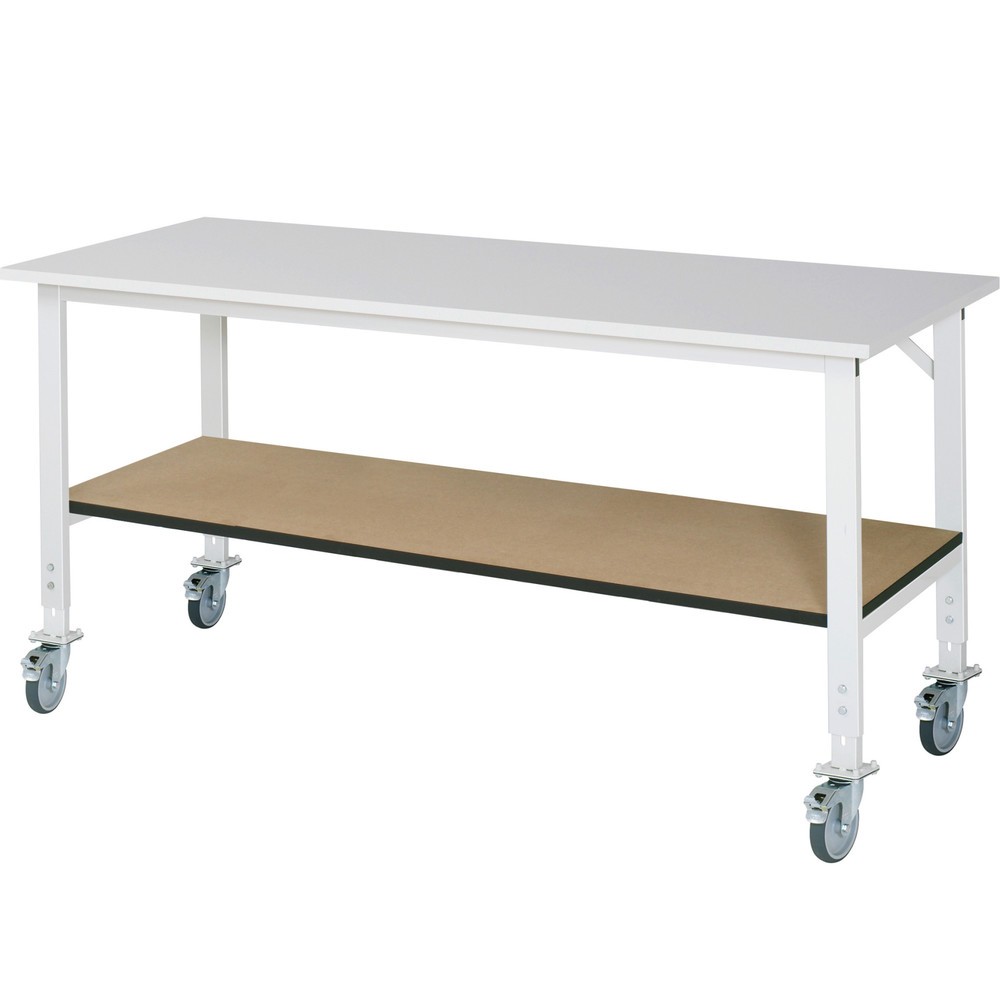 Produktabbildung Nr. 1: RAU höhenverstellbarer, mobiler Werktisch Serie TOM, HxBxT 760-1.080 x 2.500 x 800 mm, Arbeitsplatte Melamin-Belag